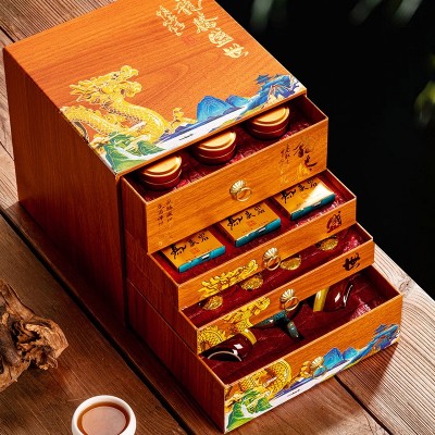 2025新款高档茶叶礼盒装铁观音肉桂普洱茗茶组合配茶具新年送佳品